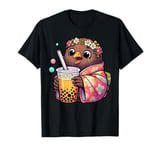 Kiwi Bird Drinking Bubble Tea Japanese Kimono T-Shirt