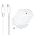 Rocoren USB C Plug 20W, Fast Charger for iPhone 16, 16 Pro, iPhone 15, 15 Pro with 60W USB C to USB C Charger Cable Compatible with iPad Pro, iPad Air, Samsung, Google Pixel and more