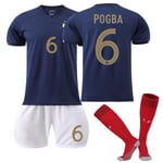 Qatar fotbolls-VM 2022 Frankrike Hem Pogba #6 tröja fotboll herr T-shirts Set Barn Ungdomar Kids 28(150-160cm)