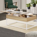 Table basse plateau relevable rectangulaire detroit bois et métal blanc design industriel - Multicolore