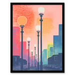 Through The Haze Of The Street Lights By Sofia Francis Colourful Simple Cityscape Art Print Framed Poster Wall Decor