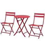 Salon De Jardin Bistro Pliable - Table Ronde ? 60 Cm Avec 2 Chaises Pliantes - M?Tal Thermolaqu? Rouge