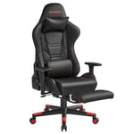 SONGMICS Fauteuil Gaming, Chaise de Bureau Ergonomique, Pivotant, Dossier Inclinable, Accoudoirs 3D, Repose-Pieds, Support Lombaire, Appui-tête, Capacité de Charge 150 kg, Noir et Rouge RCG070B01