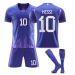 2022 Argentina No. 10 Messi Fotbollströja Barn Jersey Set Fotbollskläder, Barn Ungdomsfotbollströja 24