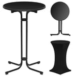 WOLTU Table Haute Pliante, Table Bar, Mange Debout Pliant, Table Ronde Pliante, avec Housse Ф70 x 110cm, Table Pliante Extérieure, Plateau en Bois d'Ingénierie, Cadre en métal, Noir, BT51sz