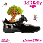 Lelli Kelly School Shoes Apple Diamante Charm Bracelet Black Patent LK8739