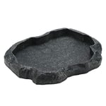 Reptiles Water Tray, Resin Anti-Slip Climb Pet Tortoise Lizard Rock Drinking Food Feeder Dish(M-Green)