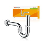 Ibergrif M20506, Siphon de Lavabo en Métal, Siphon à Tube 1-1/4"x32mm, Tube Siphon de Lavabo en Acier Inoxydable Anti Odeur pour Evier Cuisine, Hauteur Réglable, Chromé, Argent