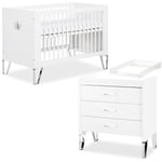 Blanka Chambre bébé lit évolutif et commode avec plan à langer 120X60 Blanc