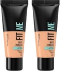 Maybelline New-York - Fond de Teint Fluide Fit Me! Matte & Poreless - Peaux normales à grasses - Teinte : 230 Beige Sablé - 30 ml (Lot de 2)