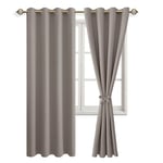 JIUZHEN Rideaux Occultants Rideau Thermique Isolant Anti Chaleur Lot de 2 Rideaux à Oeillets Isolation Lumiere Anti UV pour Chambre Maison Salon 140x245cm(LxH Taupe