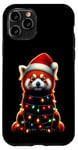 Coque pour iPhone 11 Pro Panda rouge avec bonnet de Père Noël et lumières de Noël mignon