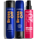 Matrix Brass off Shampoo, Conditioner and Miracle Creator Multi-Benefit Hair Spray Routine