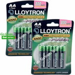 8 x Lloytron AA 800 mAh Rechargeable Batteries Solar Light Dect Cordless Phone 