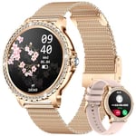 LIGE Montre Connectée Femme Bluetooth Appels pour Android iOS Sport Activity Tracker Montre Femme Connectée 1,32" HD Fréquence Cardiaque Sommeil Moniteur Diamant Femme Rose Or Maille Smartwatch