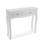 Versa Avery Meuble d'Entrée Étroit pour Entrée ou Couloir, Table Console, avec 2 tiroirs, Dimensions (H x l x L) 80 x 25 x 90 cm, Bois, Couleur: Blanc