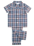 Mini Vanilla Traditional Boys' Cotton Check Summer Pyjamas - Blue/Navy - Size 9-10Y