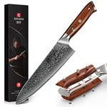 XINZUO Couteau de Chef 21cm, Couteau de Cuisine en 10Cr15CoMoV Acier Damas, Couteau à Légumes Professionnel avec Poignée en Bois de Rose - Yu série