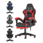 Rattantree - Fauteuil gamer ergonomique Chaise de bureau - Avec appui-tête, Support lombaire et Repose-pieds - Hauteur Réglable - Noir et Rouge