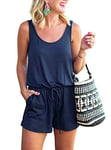 REORIA Womens Summer Scoop Neck Sleeveless casual Tank Top Short Jumpsuit Rompers Navy Blue Small