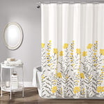 Lush Decor Aprile Rideau de Douche Floral 182,9 x 182,9 cm (l x L), Jaune et Gris – Joli Rideau de Douche Jaune pour Salle de Bain – Cottage, Campagne française et Rustique