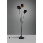 Lampadaire Tommy 3 Abat-jour Tissu Noir et Or