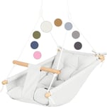 Hamac pour bébé en Toile, Chaise Suspendue en Bois avec Ceinture de sécurité, Chaise Hamac Durable pour bébé, balançoire extérieure et intérieure pour Enfants, Ivoire