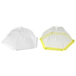 Fackelmann 44489 Cloche Alimentaire pour Corbeille à Fruits, Cloche en Filet, Cloche à Fruits, Plastique, Blanc, Jaune, 46 cm