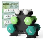 PhysKcal 2 x 1kg, 2 x 3kg, 2 x 5kg Dumbbells Pair Weights Set with Steel Rack, Hand Weights with Storage Rack, Strength Training Exercise & Fitness