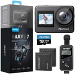 AKASO Brave 7 Action Camera with 128GB microSDXC Memory Card - IPX8 Waterproof Underwater Camera Native 4K 20MP WiFi Cam with Touch Screen EIS 2.0 Zoom Support External Mic Voice Control Vlog Camera