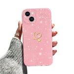 Newseego Coque à Paillettes Compatible avec iPhone 14 pour Femme Fille, Motif Cœur Mignon iPhone 14 Étui de Silicone Souple Brillant Antichoc Bumper Coque de Protection iPhone 14 (6,1 Pouces)-Rose