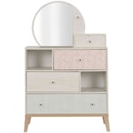 Commode enfant 3 tiroirs 2 niches avec miroir en bois imitation chêne blanchi - CO5058-1