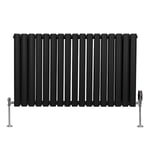 Radiateur à Colonne Ovale 600 x 1020mm & Robinet Thermostatique Chromé, Chauffage Moderne Horizontal en Acier au Carbone Noir Mat, Cuisine Salle de Bain [Brosse, Attaches & Supports INCLUS]