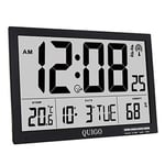 QUIGO Large Digital Wall Clock Radio Controlled Temperature Humidity Alarm