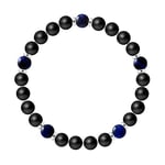 Nàgàrjuna - Bracelet 5 SENS - Agate Noire Matte et Oeil de Faucon 8 mm - Argent 925 - Élastique Haute Résistance - Bijou Femme Homme