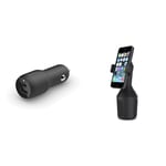 Belkin Premuim Car Bundle(37W Dual Port Fast Car Charger & Car Cup Mount)