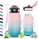 Vikaster VC-TY-SHXZG-500ML-JB-Pink-Cyan, Gourde avec Paille 500ml/1500ml, sans BPA, Étanche & Réutilisable, Bouteille Enfant Ouvrir en Un Clic Unisex-Youth, Rose-Cyan-500ml, 500ml