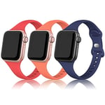 PARMPH 3 Packs Silicone Strap Compatible with Apple Watch 38mm 40mm 41mm 42mm(Series 10), Narrow Sport Soft Silicone Slim Thin Replacement Wristband for iWatch Series 10 9 8 7 6 5 4 3 2 1 SE Women Men