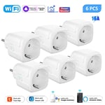 Aubess Smart Socket EU 16A AC100-240V Wifi Smart Plug Power Monitor,Alexa Google Home Voice Control Support Tuya Smart Life Andrea - Type 6pcs 16A