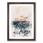 Big Box Art Ocean Beneath a Peach Sky Watercolour Framed Wall Art Picture Print Ready to Hang, Walnut A2 (62 x 45 cm)