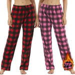 YUSHOW Lot de 2 Pantalon de Pyjama Femme en Polaire Hiver à Carreaux Bas de Pyjama Chaud Doux et Confortable,Rouge Noir+Rose Noir,M