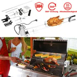 Bbq Tourne Broche en Acier Inoxydable 117CM Set de Broche à Griller, électrique Automatique Rotatif, avec Moteur 220-240V