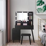 Clipop - Coiffeuse avec miroir led Hollywood pour chambre à coucher - Organiseur de table de maquillage avec 6 étagères ouvertes, 2 tiroirs et 1