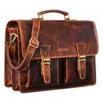 STILORD 'Jeffrey' Porte Document Femme et Homme Cuir Sac d'Enseignant XL Sac à Bandoulière Ordinateur Portable 15,6 Classeur A4 Trolley, Couleur:Kara - Cognac