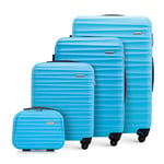 WITTCHEN Travel Suitcase Carry-On Cabin Luggage Hardshell Made of ABS with 4 Spinner Wheels Combination Lock Telescopic Handle Groove Line Set of 4 suitcases Blue