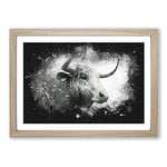 Big Box Art Stone Statue of a Bull Paint Splash Framed Wall Art Picture Print Ready to Hang, Oak A2 (62 x 45 cm)