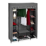 Relaxdays Penderie en Tissu avec Tringle à vêtements et 12 étagères, H x L x P 175 x 135 x 45 cm, Armoire, Anthracite