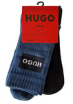 Hugo Boss Mens Socks 2 Pairs Mid Crew Mens Blue Black Size 5.5 to 8 U.K New