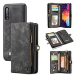 Samsung CaseMe Galaxy A50 Zipper Wallet kotelot - Musta