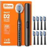 Bitvae D2 Ultrasonic Electric Toothbrush for Adults and Kids, Electric Toothbrush with Rechargeable Power, 8 Toothbrush Heads and 5 Modes, Black